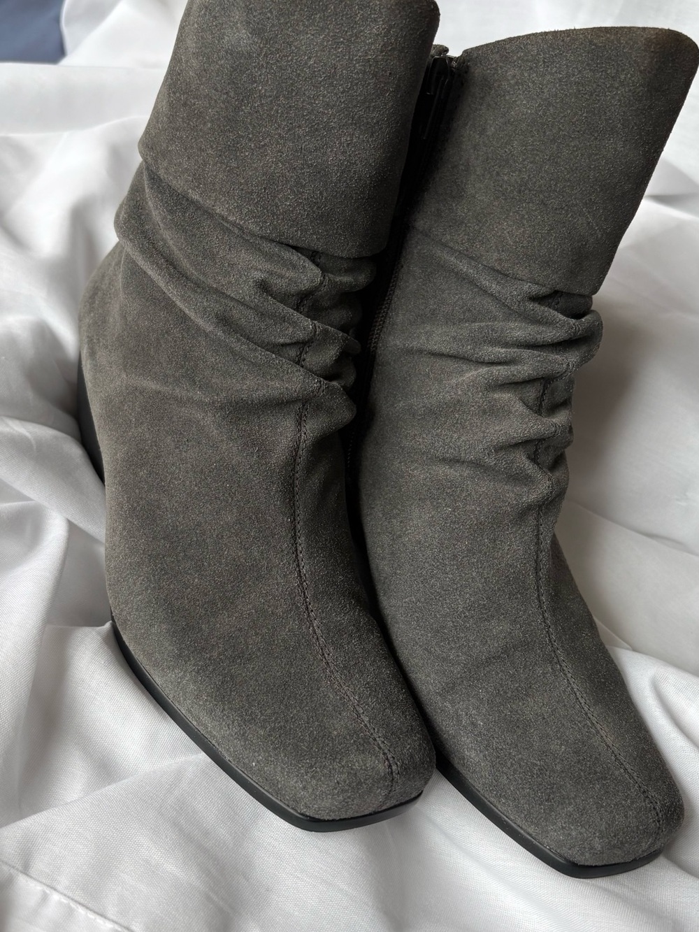 Andrew Geller Gray Suede Slouch Ankle Boots